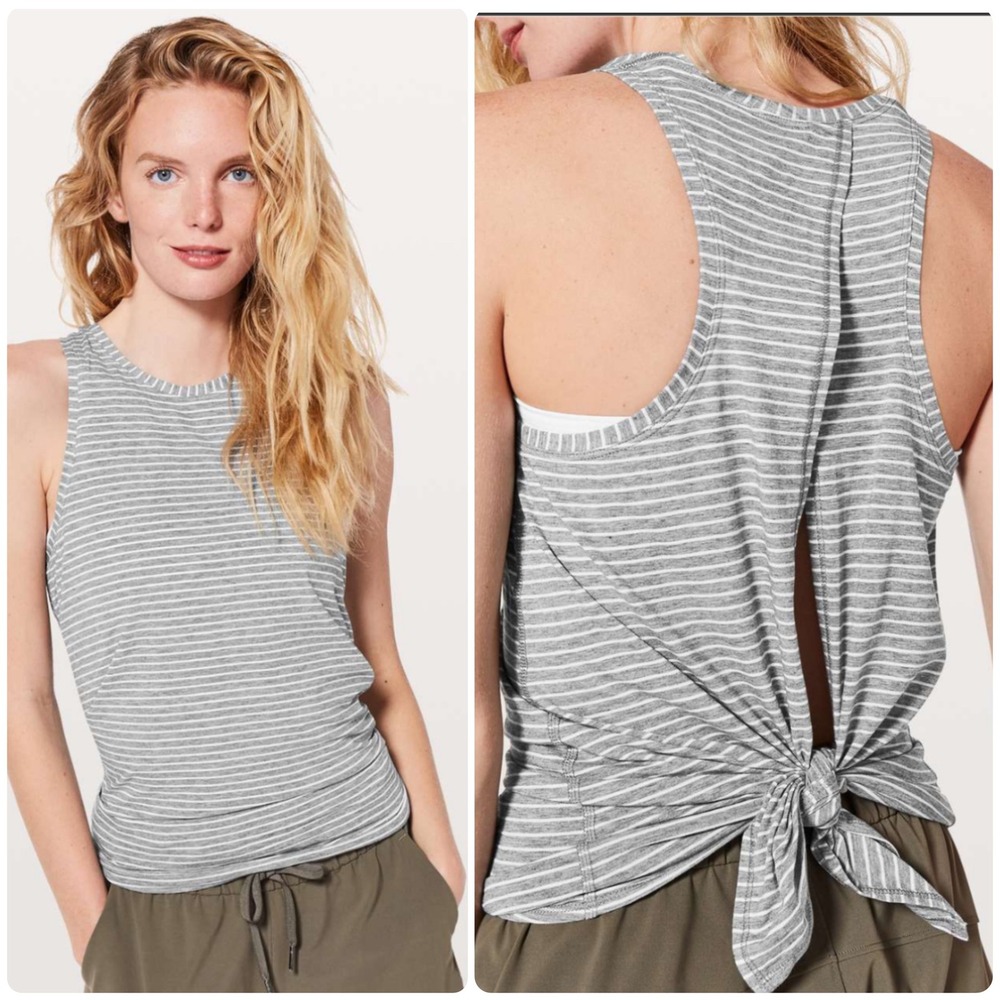 Lululemon Womens Active Athletic Pima Cotton Striped All Tied Up Tank Top Size 4